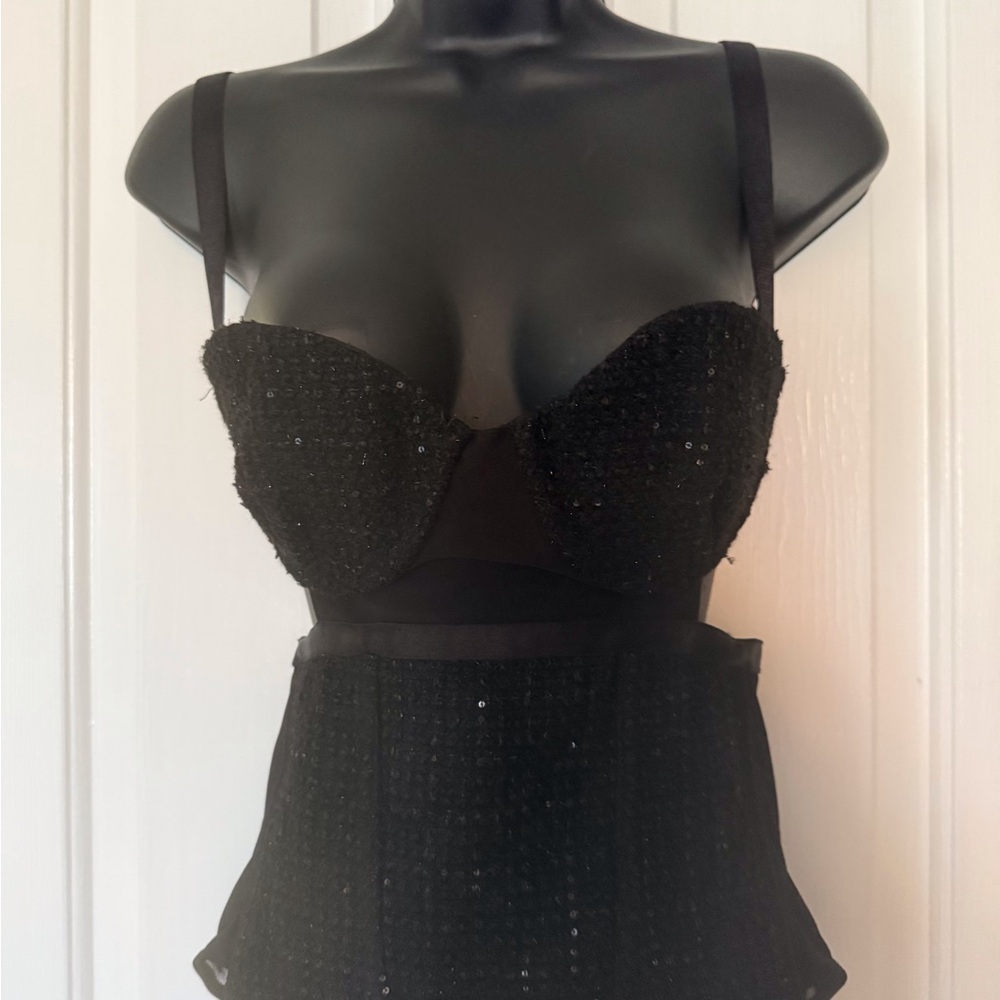 “GCDS” Bangon Sequin Tweed & Mesh Bustier Bodysuit - Picture 6 of 16